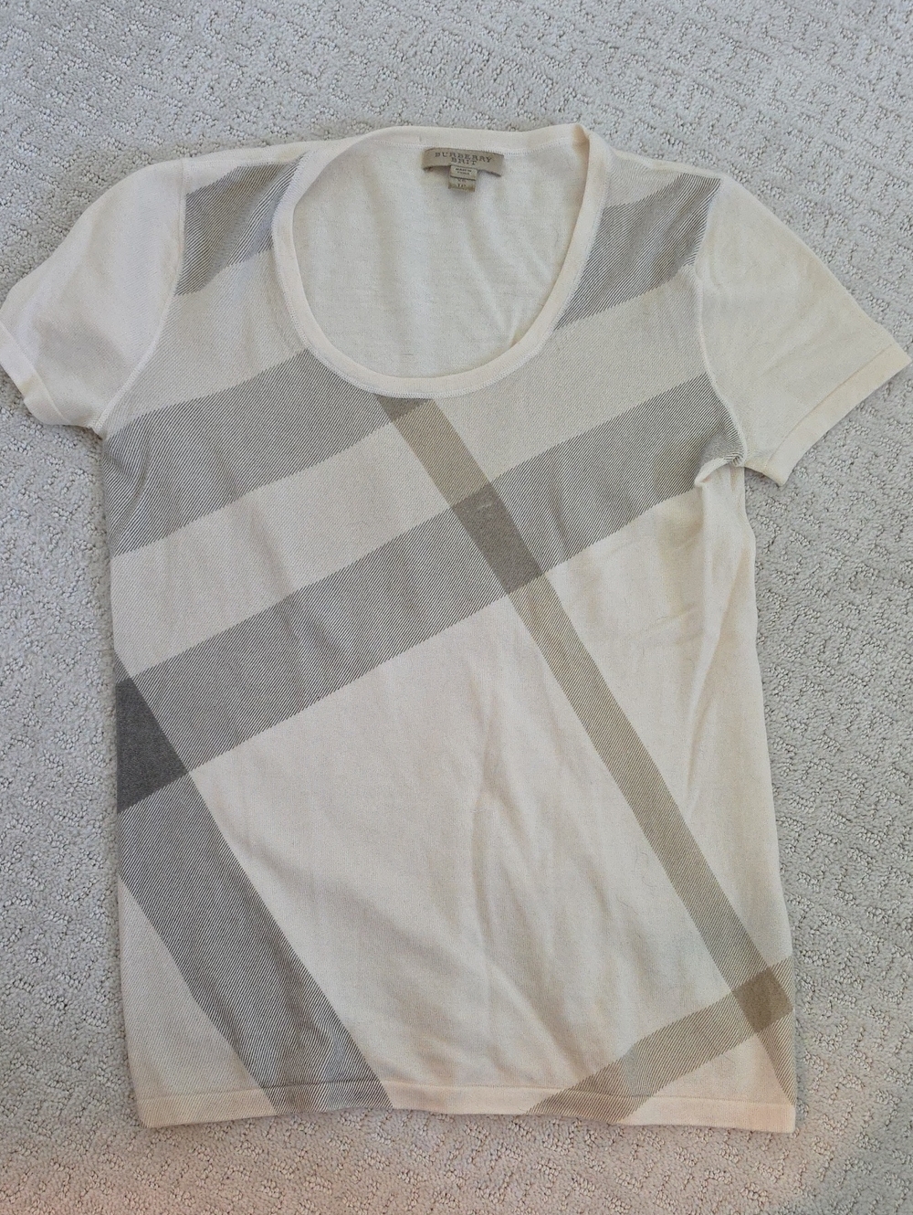 Burberry Women's Short Sleeve Check Cotton Tee - Cream & Gray